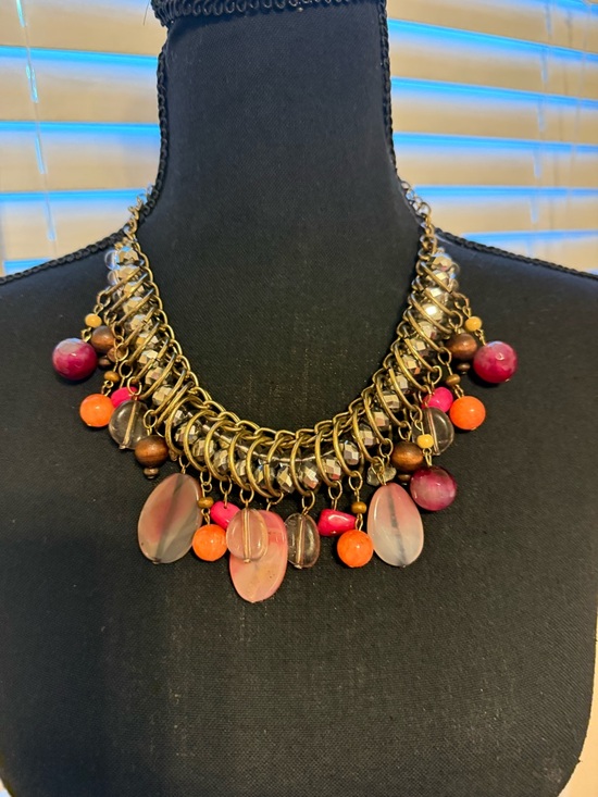 Accessories - Statement Multi-Bead Necklace - Pink, Orange & Brown